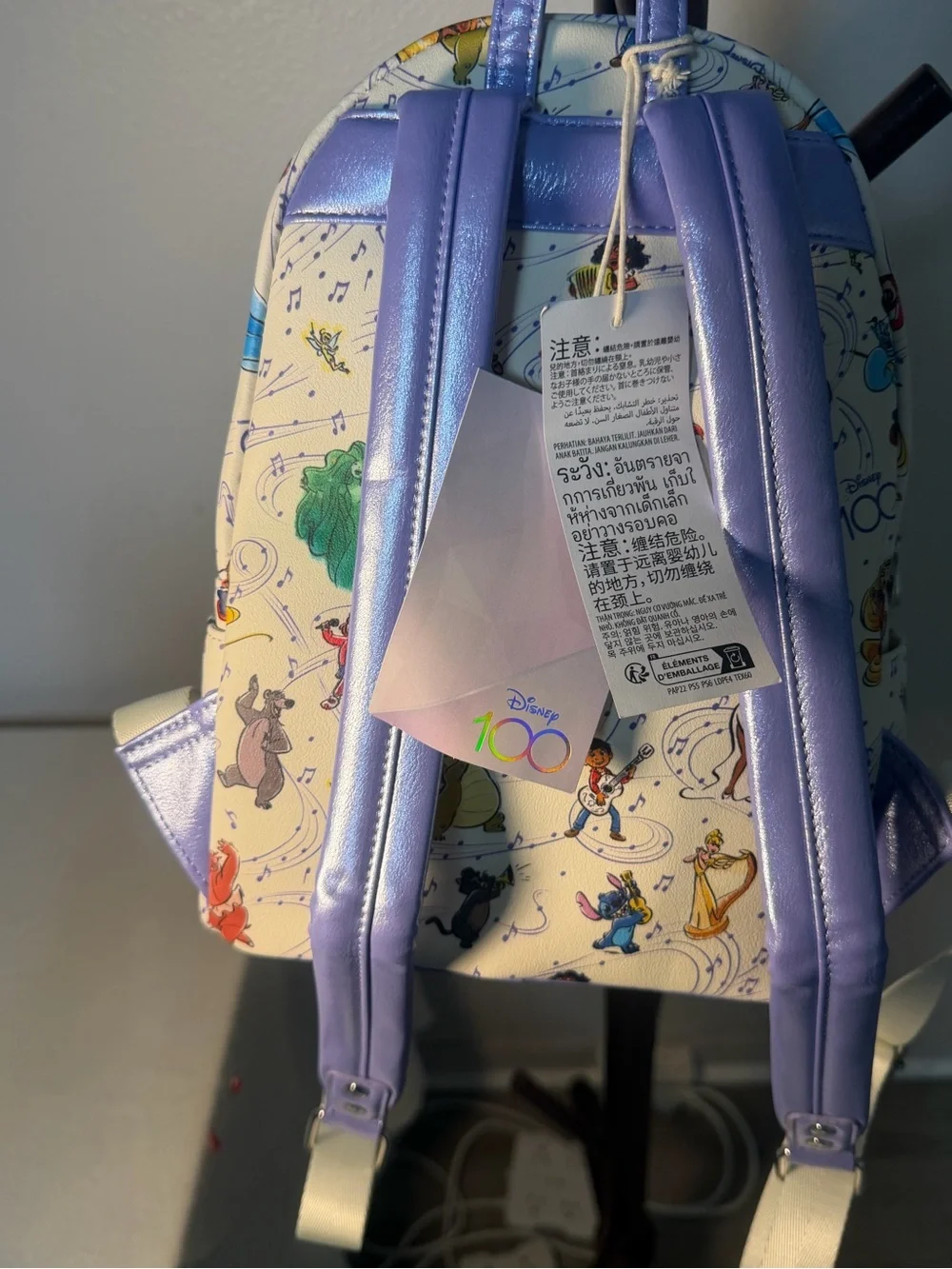 Disney Loungefly Kids Cream Disney 100 Characters Mini Backpack with Purple Trim